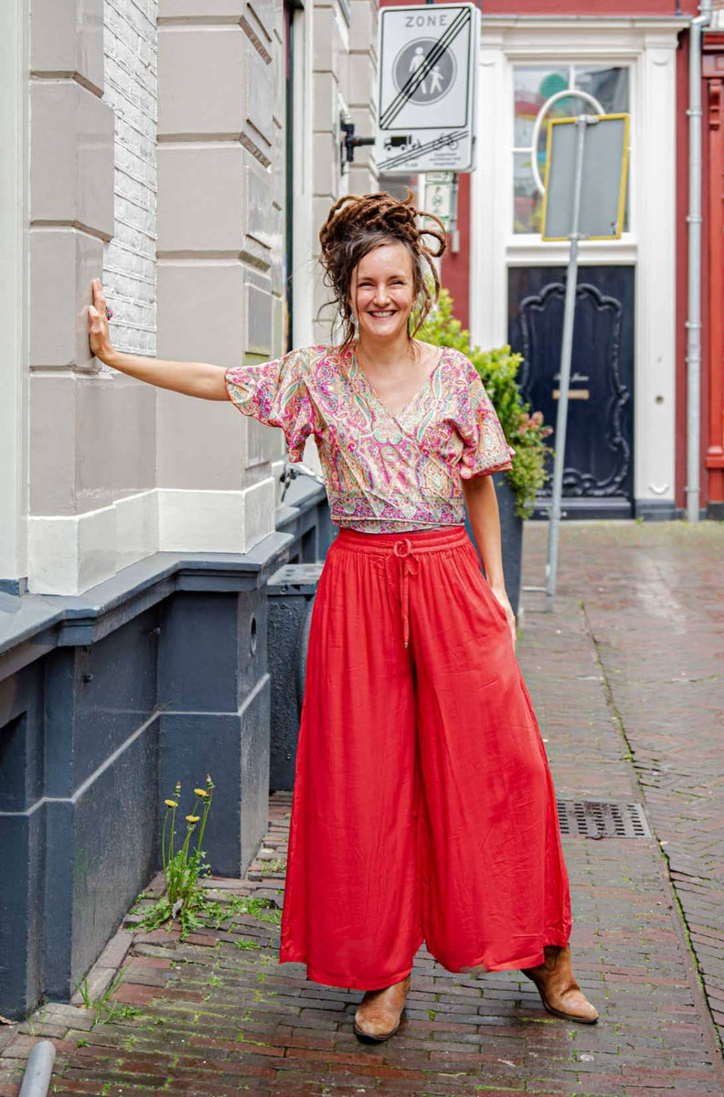 Hadera broek - zomer broek- felrood/ oranje