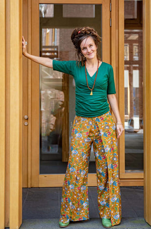 The new Boho Malana pants -mustard flower- made by Tantilly bohemian style pants Tantilly 