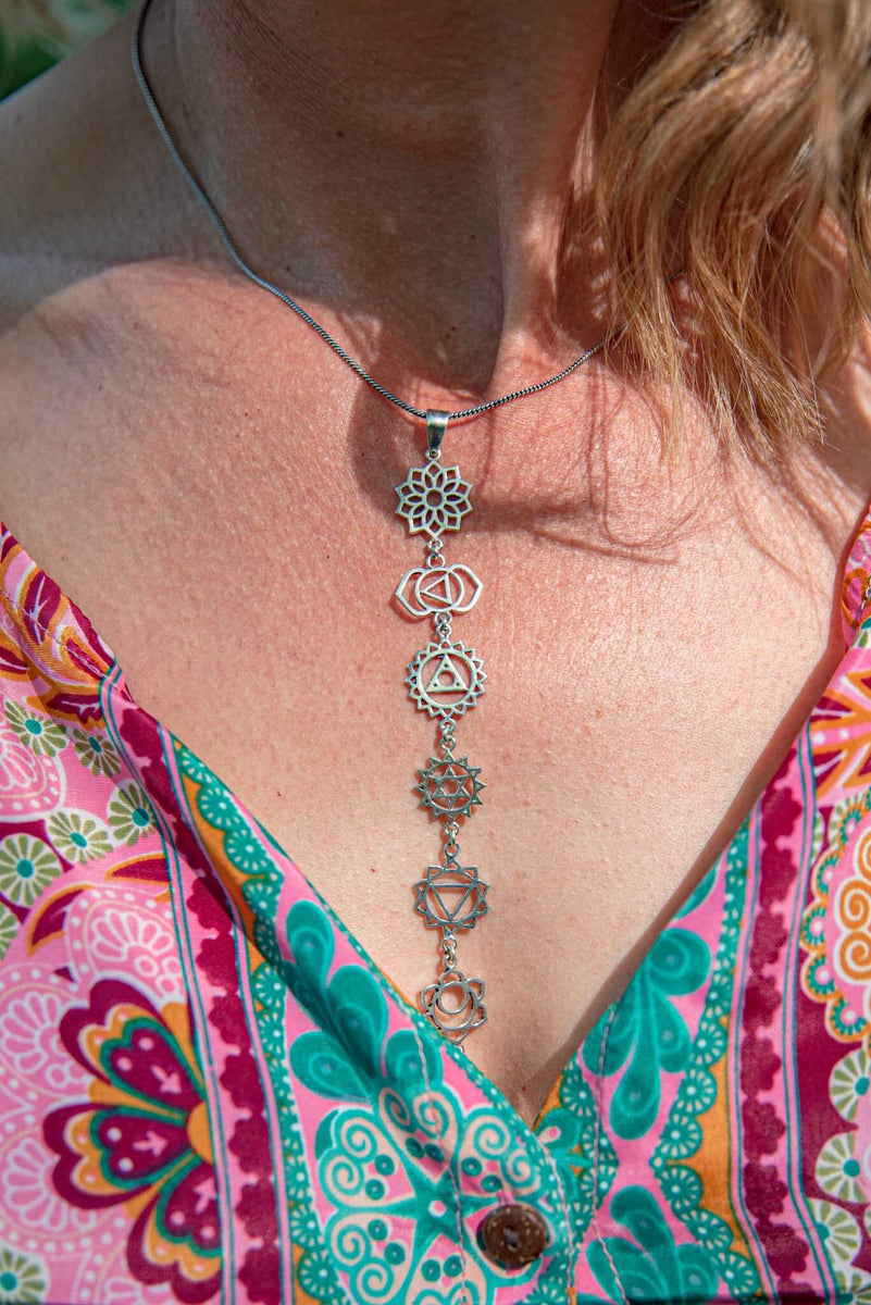 The chakra flower - silver brass Necklace main image 0