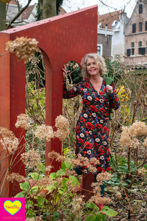 Zoe raya jurk -lange mouwen  - viscose- najaarsbloemen
