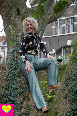 Corduroy velvet broek- velvet touch - casual & chique - stretch- zeeblauw