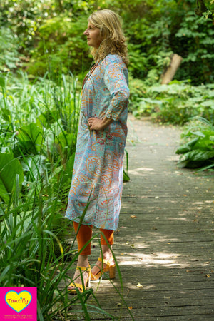 Retro tuniek- langere versie- zijdemix- morgenblauw