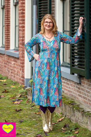 Sofia trumpet jurk - viscose - retro zeewier