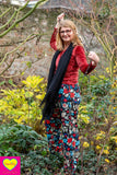 Set -Buy the look- velvet Twisted top, Belize broek en effen zwarte sjaal