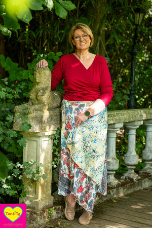 Wrap Top - katoen- donkerrood- wijdere versie