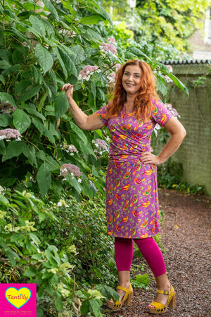 Kaya jurk - happy birds - paars- gemaakt door Tantilly