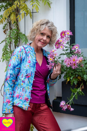 Zijden jacket- gevoerd jasje met fleece - blue birds