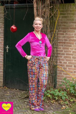 Velvet stretch wrap top - long sleeves - hot pink