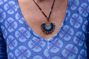 Handmade Macrame Necklace -zon - Blue Turqoise Colors
