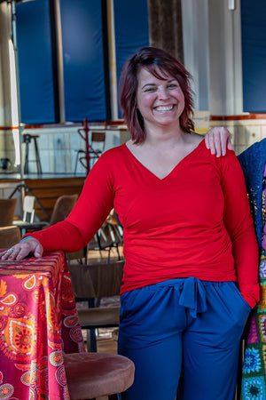 Wrap Top - katoen- felrood- wijdere versie