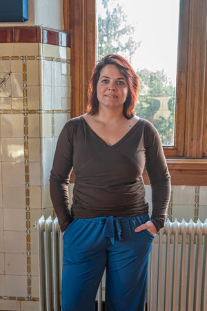 Wrap Top - katoen- donkerbruin- wijdere versie