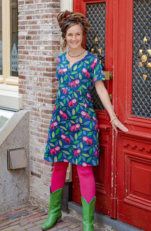 Helma jurk katoen- luiaard - gemaakt door Tantilly