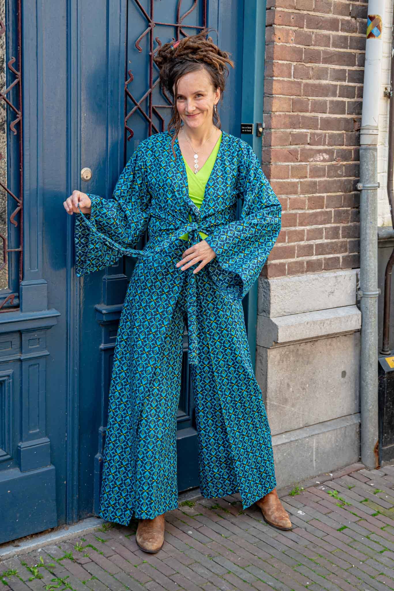 Lyja silk Kimono - sea breeze- handmade patchwork- made by tantilly