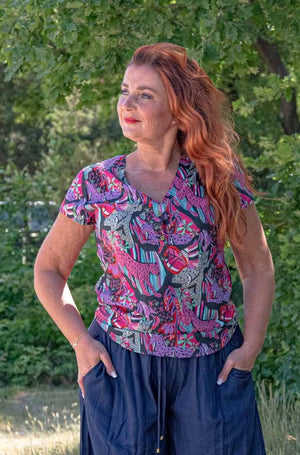 Marissa blouse katoen- gemaakt door Tantilly-  retro cheetah