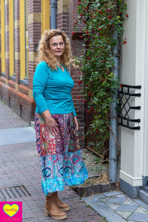 Katoenen stretch wrap top- lange/korte mouwen- turkoois