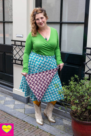Dubbelzijdige wikkelrok- 100%  katoen & retro-bruin-zeegroen- Happiness in a skirt- laatste stuk!