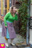 Dubbelzijdige wikkelrok- 100% katoen & retro-bruin-zeegroen- Happiness in a skirt- laatste stuk! Cotton skirt Tantilly 