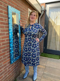 Leyla winter dress - warmer viscose fabric- retro blue flowers Every day dress Tantilly 