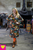 Zoe raya jurk -lange mouwen - viscose- najaarsbloemen Made by tantilly tantilly 