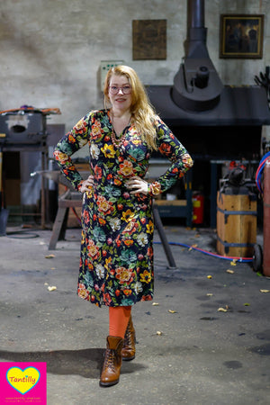 Zoe raya jurk -lange mouwen  - viscose- najaarsbloemen