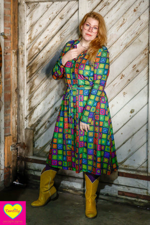 Kora lilou jurk -lange mouw- travelstof- Granny square