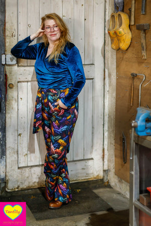 Velvet stretch wrap top - lange mouwen- petrol