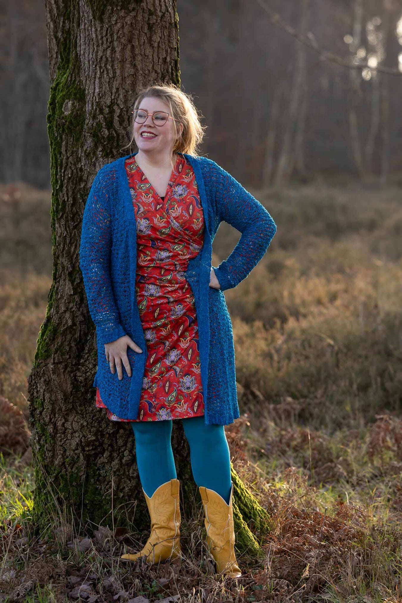 Zoe winter dress - petrol flower power- warm fabric made by Tantilly
