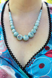 Keramiek ketting handgemaakt- uniek- 50's blue jewelry Tantilly 