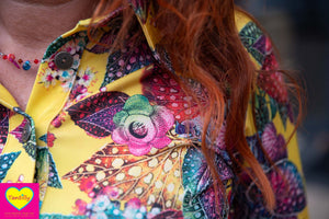 Lilou shirt - stretch fabric - yellow retro nature print shirt Tantilly 