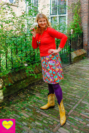 Sherry cotton corduroy skirt - flower garden red