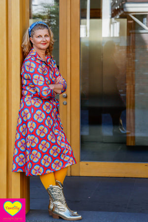 Kora lilou dress -3/4 sleeves-  80's retro flowers sunset