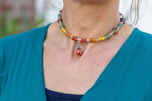 Keramiek ketting handgemaakt- uniek- rainbow