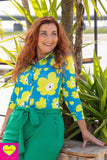 Lilou shirt - stretch stof - groene hibiscus shirt Tantilly 