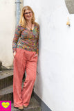 Corduroy baggy broek- velvet touch - casual & chique - katoen (niet stretch) - zalmroze pants Tantilly 