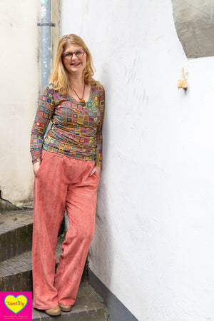 Corduroy baggy broek- velvet touch - casual & chique - katoen (niet stretch) - zalmroze