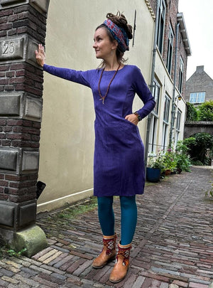 Velvet Sporty Dress - purple three quarter sleeves Tantilly 