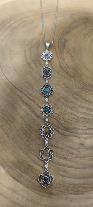 The chakra flower - silver brass with 7 stones