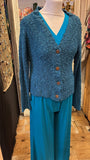 Tantaya kort vest van Tantilly- petrol- viscose cardigan Tantilly 