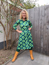 Kora lilou dress -7/8 sleeves- 80's retro flowers nature green Every day dress Tantilly 