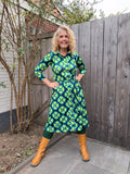 Kora lilou dress -7/8 sleeves- 80's retro flowers nature green Every day dress Tantilly 