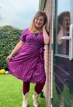 100% cotton single wrap dress - pink purple dreams