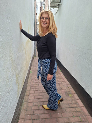 Balloon Top - effen zwart lange mouw- viscose
