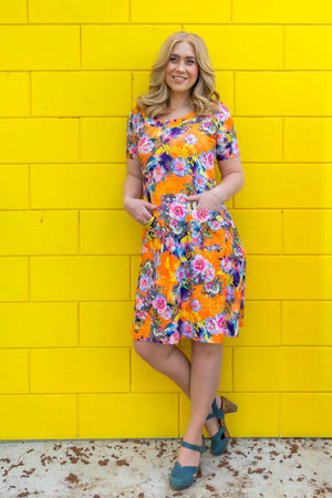 Ava dress- happy print orange summer vibe - made by Tantilly Every day dress Tantilly 