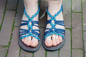 handgemaakte sandalen/ slippers- comfortabel- turkoois donkerblauw
