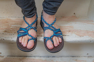 handgemaakte sandalen/ slippers- comfortabel- blauw tinten