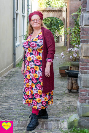 Sofia trompet jurk - happy poppy- donker blauw -viscose