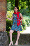 Ocean dress 100% cotton -retro print - rain forest birds high summer clothes Tantilly 
