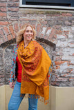 Shanila embroidery handmade scarf -ocher yellow love Scarves Tantilly 