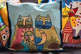 Pillow cover embroidery - cotton - sun and moon cats gift Tantilly 