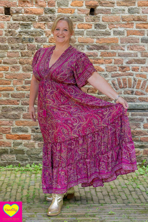 Boho zijden maxi jurk- boho pink